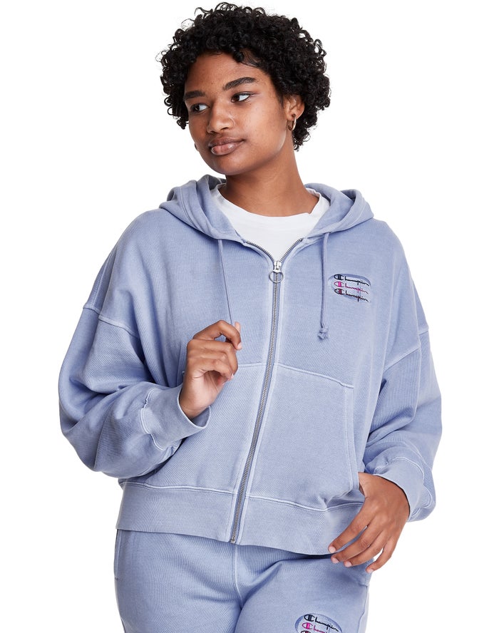 Sudadera Con Capucha Champion Mujer - Lightweight Fleece Full Zip Boxy ( Azules Claro ) 1067935-QZ